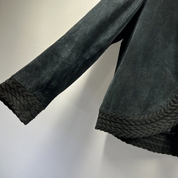 Coldwater Creek Womens Suede Knit Trim Jacket Size Large Solid Black Long Sleeve - Picture 4 of 11